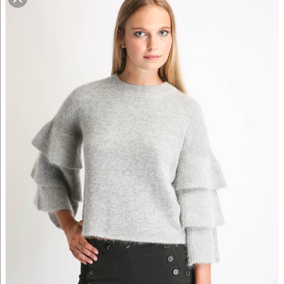 Gray ruffle sleeve sweater - Picture 1 of 2